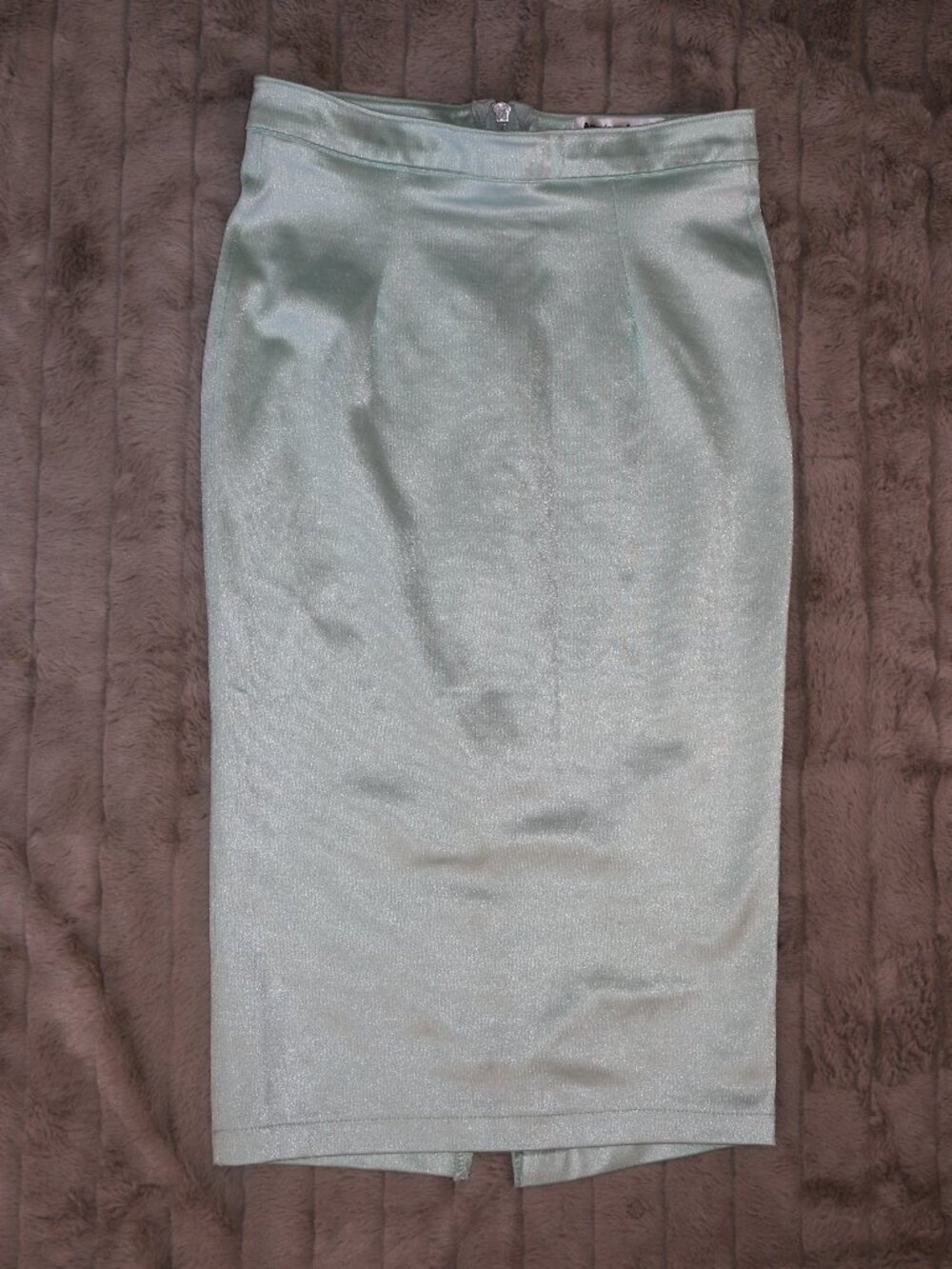 American Apparel Seafoam High Waist Long Pencil Skirt Back Zip Slit Size M 💙